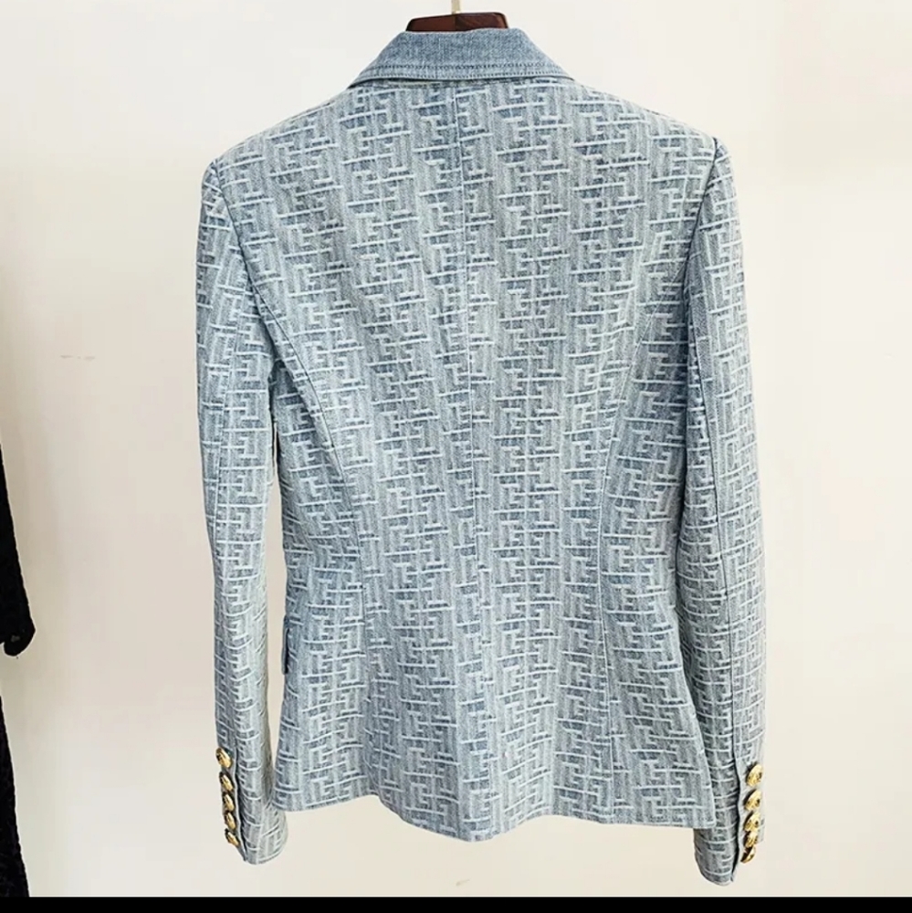 ❤NWT Double Breasted Jacquard Denim fully lined Blazer XL - Picture 4 of 10
